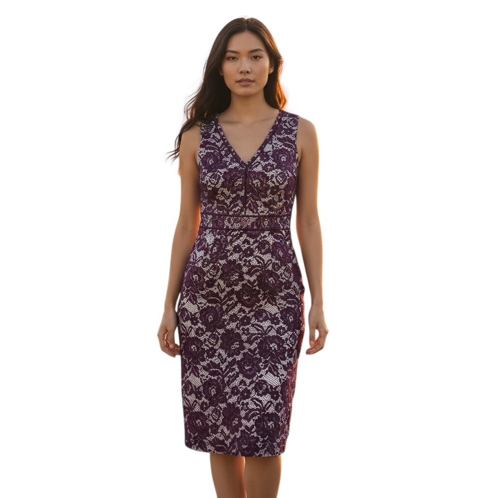 Melrose Social Dark Berry Lace Sleeveless Pencil Dress size 4 NWT